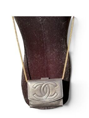 Chanel Black Small Black Wallet Includes Black Card & Box w/Unbranded Gold Chain